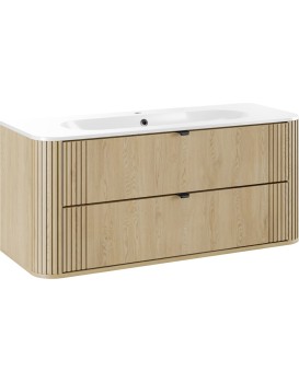 Závěsná skříňka Ovalia Pure se zápustným umyvadlem 120 cm dub cremona