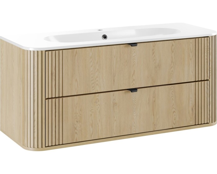 Závěsná skříňka Ovalia Pure se zápustným umyvadlem 120 cm dub cremona