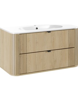 Závěsná skříňka Ovalia s umyvadlem 100 cm dub Cremona