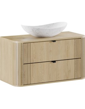 Závěsná skříňka Ovalia s deskou a umyvadlem 100 cm dub Cremona