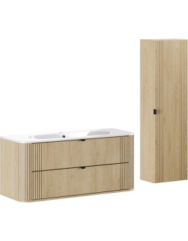 Koupelnová sestava Ovalia Pure se zápustným umyvadlem a skříňkami 120 cm dub cremona