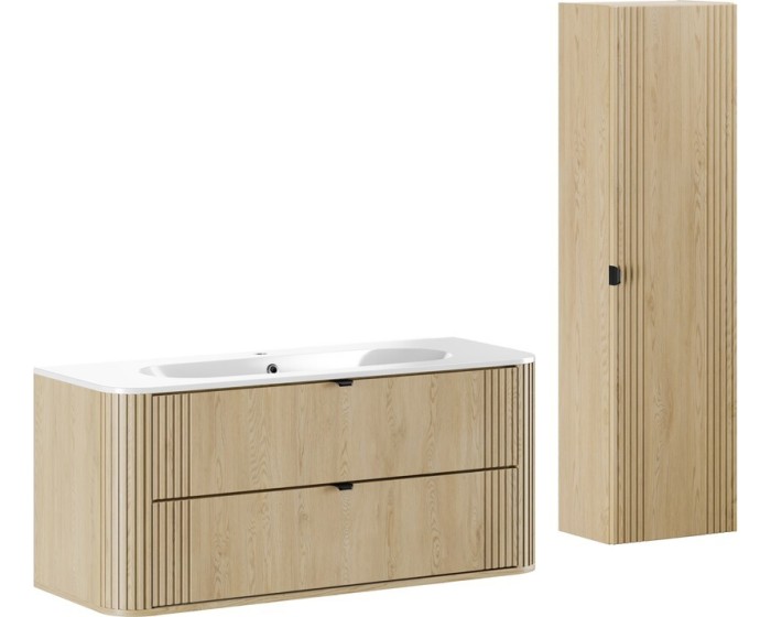 Koupelnová sestava Ovalia Pure se zápustným umyvadlem a skříňkami 120 cm dub cremona