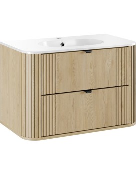 Závěsná skříňka Ovalia Pure s umyvadlem 80 cm dub Cremona