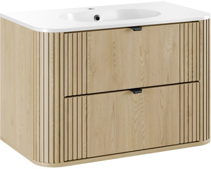 Závěsná skříňka Ovalia Pure s umyvadlem 80 cm dub Cremona