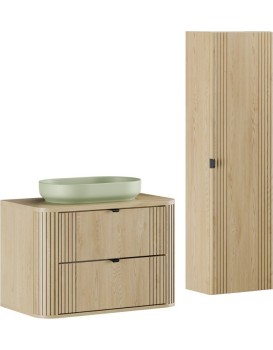 Koupelnová sestava Ovalia River s deskou, umyvadlem a skříňkami 80 cm dub Cremona