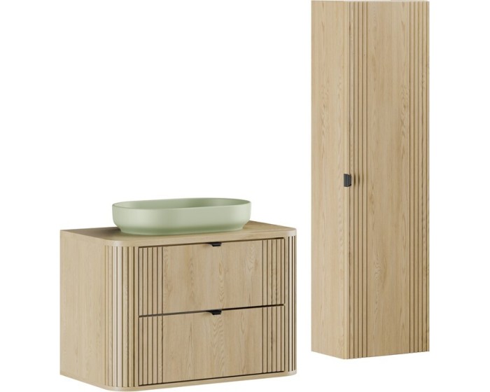 Koupelnová sestava Ovalia River s deskou, umyvadlem a skříňkami 80 cm dub Cremona