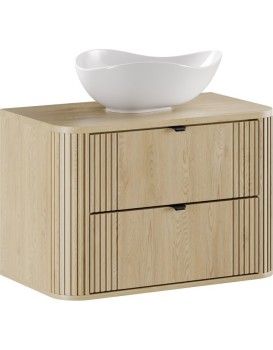 Závěsná skříňka Ovalia Cloud s deskou a umyvadlem 80 cm dub Cremona
