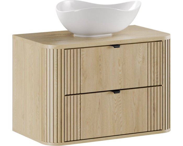 Závěsná skříňka Ovalia Cloud s deskou a umyvadlem 80 cm dub Cremona