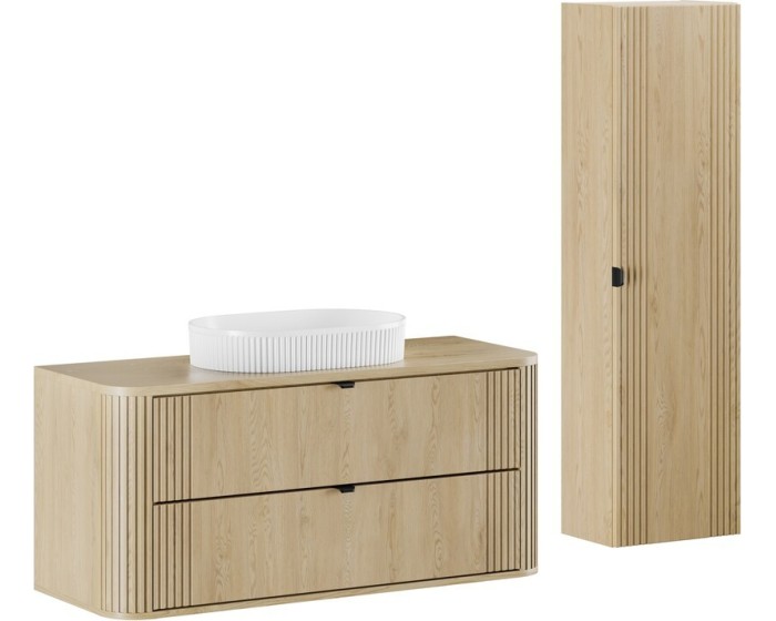 Koupelnová sestava Ovalia s deskou, umyvadlem a skříňkami 120 cm dub Cremona
