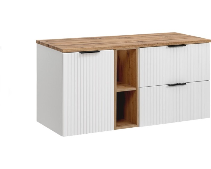 Závěsná skříňka pod umyvadlo Casad s deskou 140 cm bílá/dub evoke