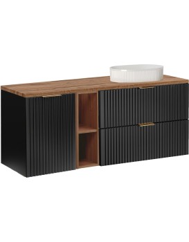 Závěsná skříňka pod umyvadlo Casad s deskou a umyvadlem 140 cm černá/dub wotan