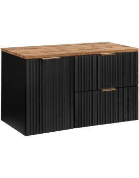 Závěsná skříňka pod umyvadlo Casad s deskou a košem na prádlo 100 cm černá/dub wotan