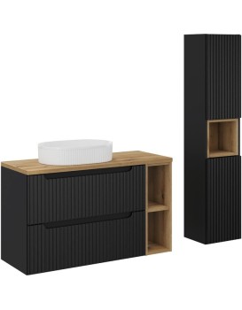 Koupelnová sestava Nova Black 100 cm se skříňkami a umyvadlem černá/dub evoke