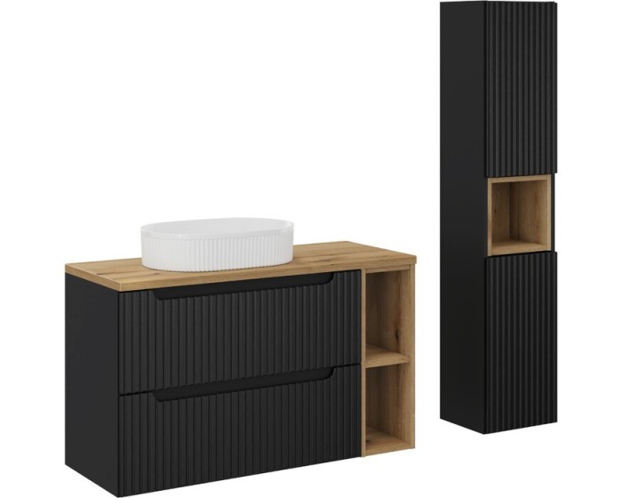 Koupelnová sestava Nova Black 100 cm se skříňkami a umyvadlem černá/dub evoke