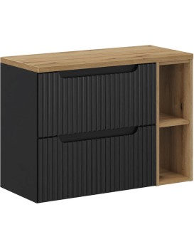 Závěsná skříňka pod umyvadlo Nova Black s deskou 80 cm černá/dub evoke