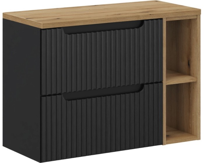 Závěsná skříňka pod umyvadlo Nova Black s deskou 80 cm černá/dub evoke