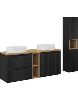 Koupelnová sestava Nova Black se skříňkami a umyvadly 140 cm černá/dub evoke