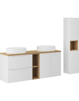 Koupelnová sestava Nova White se skříňkami a umyvadly 140 cm bílá/dub evoke