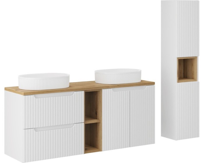 Koupelnová sestava Nova White se skříňkami a umyvadly 140 cm bílá/dub evoke