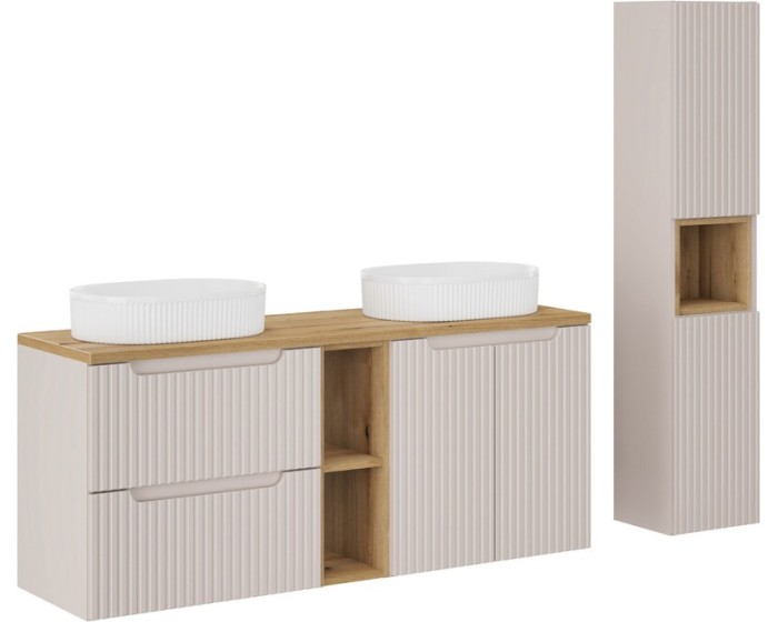 Koupelnová sestava Nova Cashmere se skříňkami a umyvadly 140 cm kašmírová/dub evoke