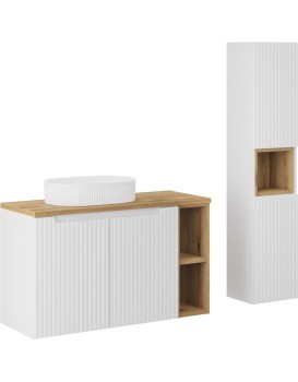 Koupelnová sestava Nova White 100 cm se skříňkami a umyvadlem bílá/dub evoke