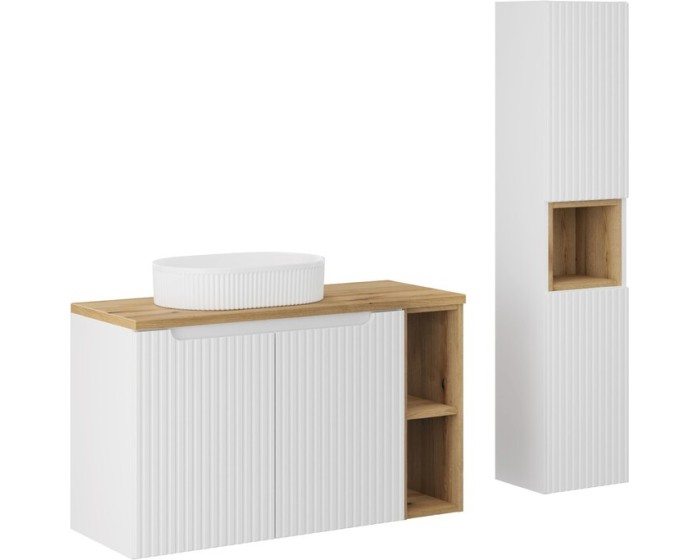 Koupelnová sestava Nova White 100 cm se skříňkami a umyvadlem bílá/dub evoke