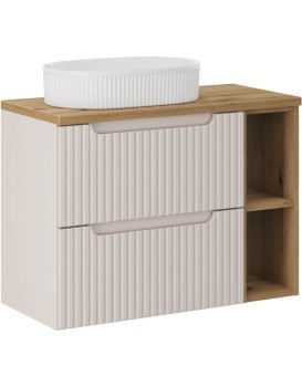 Závěsná skříňka Nova Cashmere Beyond s deskou a umyvadlem 80 cm kašmírová/dub evoke