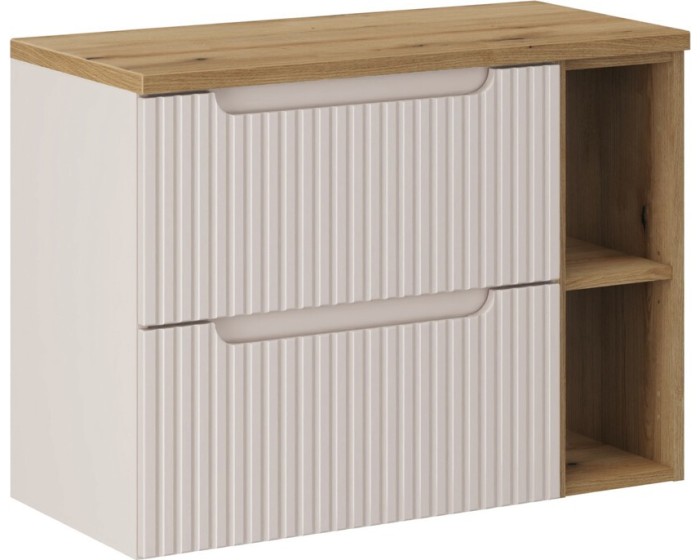 Závěsná skříňka pod umyvadlo Nova Cashmere s deskou 80 cm kašmírová/dub evoke