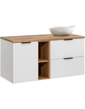 Závěsná skříňka Casad Cloud s deskou a umyvadlem 120 cm bílá/dub wotan