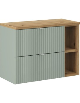 Závěsná skříňka pod umyvadlo Line Reed Green I s deskou 80 cm zelená/dub evoke