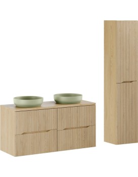 Koupelnová sestava Nordic River s deskou, umyvadly a skříňkami 120 cm dub cremona