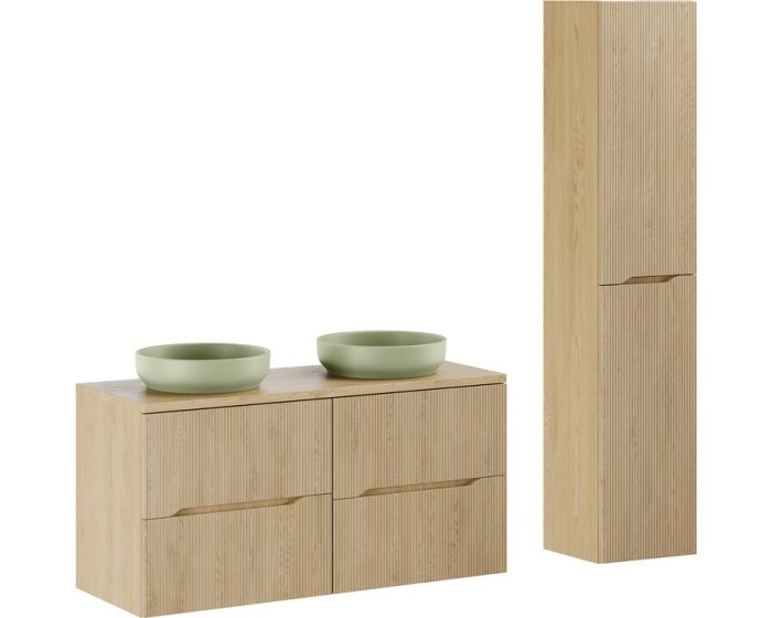 Koupelnová sestava Nordic River s deskou, umyvadly a skříňkami 120 cm dub cremona