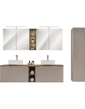 Koupelnová sestava SantaFe s deskou, umyvadly, zrcadly a skříňkami 180 cm taupe/dub santa fe vintage