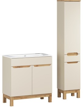 Koupelnová sestava Bali Sky se zápustným umyvadlem a skříňkami 80 cm kašmírová/dub wotan