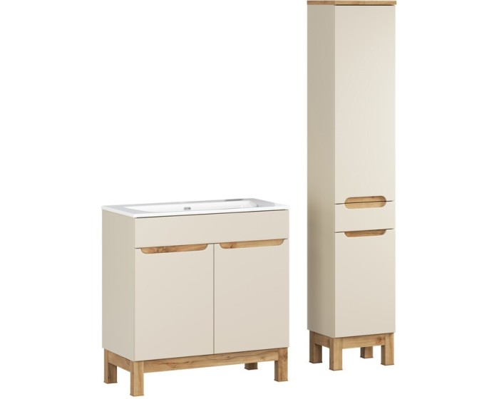 Koupelnová sestava Bali Sky se zápustným umyvadlem a skříňkami 80 cm kašmírová/dub wotan