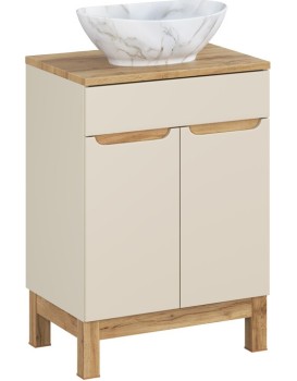 Koupelnová skříňka Bali Casad Pati s deskou a umyvadlem 60 cm kašmírová/dub wotan