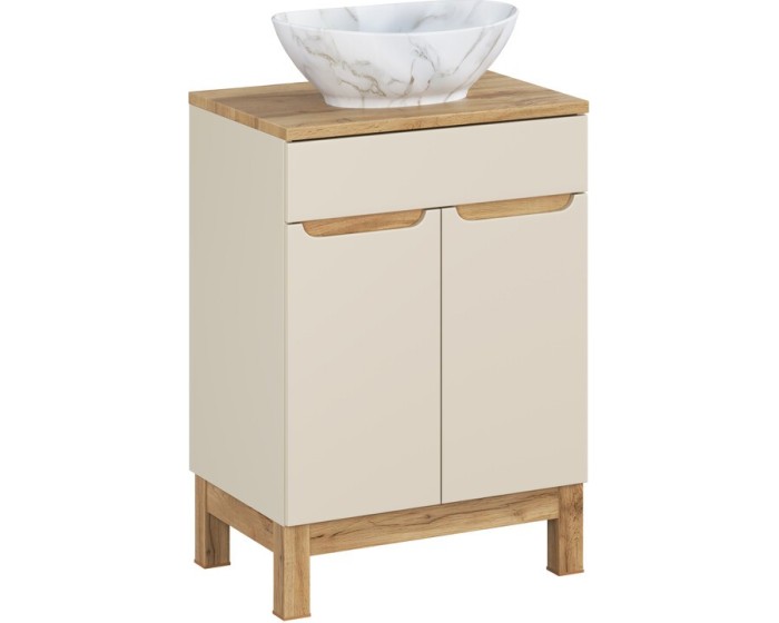 Koupelnová skříňka Bali Casad Pati s deskou a umyvadlem 60 cm kašmírová/dub wotan