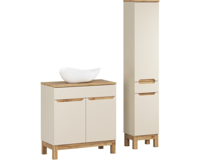 Koupelnová sestava Bali Casad s deskou, umyvadlem a skříňkami 80 cm kašmírová/dub wotan