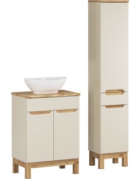 Koupelnová sestava Bali Nature Lola s deskou, umyvadlem a skříňkami 60 cm kašmírová/dub wotan