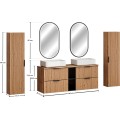 Koupelnová sestava Casad Magic s deskou, umyvadly, skříňkami a LED zrcadlem 140 cm dub wotan