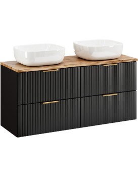 Závěsná skříňka Casad Nature Smile s deskou a umyvadly 120 cm dub wotan/černá