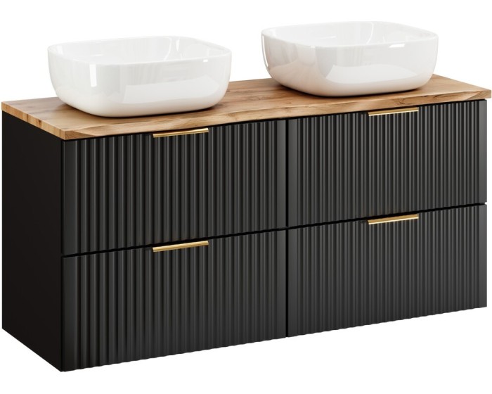 Závěsná skříňka Casad Nature Smile s deskou a umyvadly 120 cm dub wotan/černá