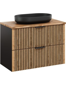 Závěsná skříňka Casad Nature River s deskou a umyvadlem 80 cm dub wotan/černá