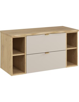 Závěsná skříňka pod umyvadlo Dalia Cashmere Nature s deskou a regály 100 cm kašmír/dub cremona