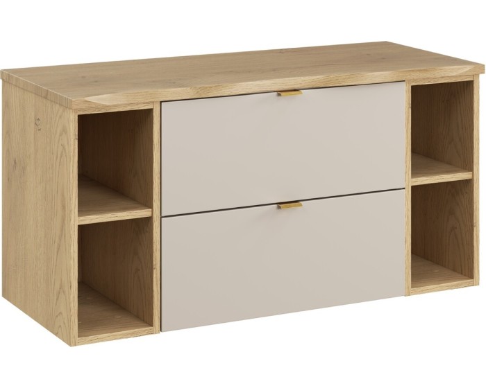Závěsná skříňka pod umyvadlo Dalia Cashmere Nature s deskou a regály 100 cm kašmír/dub cremona