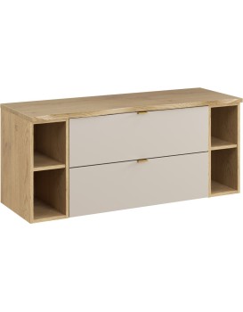 Závěsná skříňka pod umyvadlo Dalia Cashmere Nature s deskou a regály 120 cm dub cremona/kašmírová