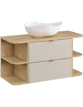 Závěsná skříňka Dalia Cashmere Ovalia s deskou a umyvadlem 100 cm kašmírová/dub cremona