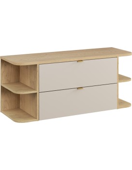 Závěsná skříňka pod umyvadlo Dalia Cashmere Ovalia s deskou 120 cm kašmírová/dub cremona