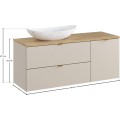 Závěsná skříňka pod umyvadlo Dalia Cashmere Nordic Lena s deskou, košem na prádlo a umyvadlem 120 cm béžová/dub cremona