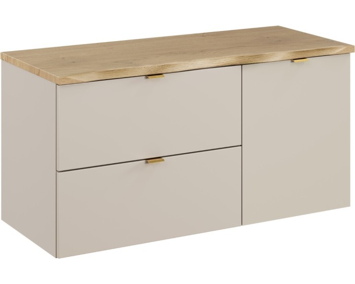 Závěsná skříňka pod umyvadlo Dalia Cashmere Nature s košem na prádlo a deskou 100 cm dub cremona/kašmírová